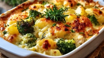 Casserole de poulet, pommes de terre et brocoli