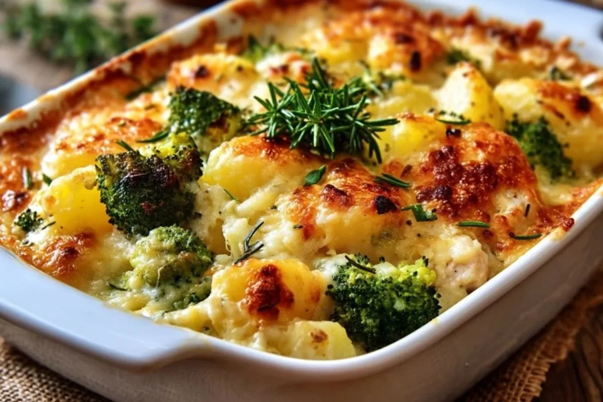 Casserole de poulet, pommes de terre et brocoli
