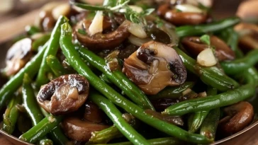 Haricots verts et champignons sautés à l'ail et au beurre