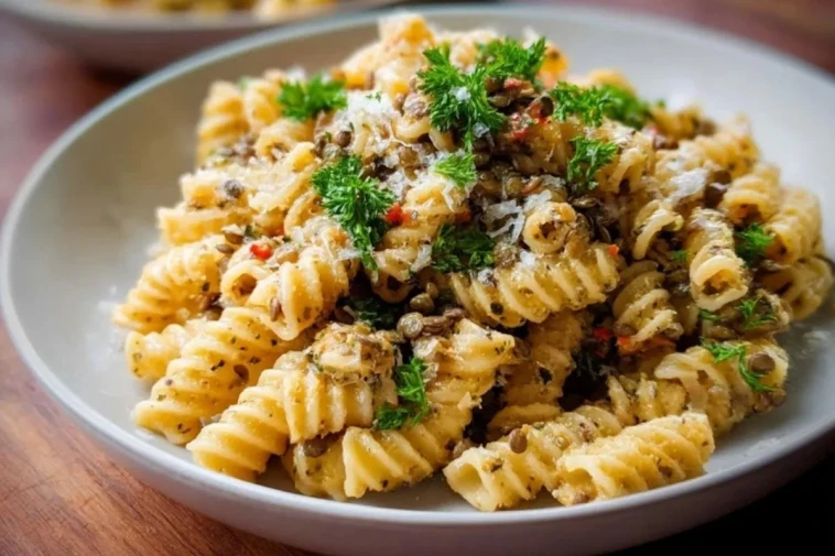 Pâtes aux lentilles épicées à l'ail et au parmesan