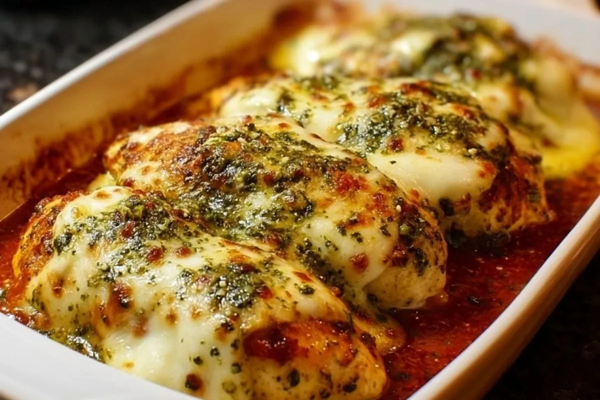 Poulet mozzarella au pesto cuit au four