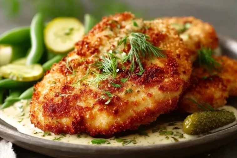 Poulet Pané Au Parmesan Et Cornichons Croquants
