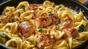 Tortellini au poulet épicé à l'ail et au beurre