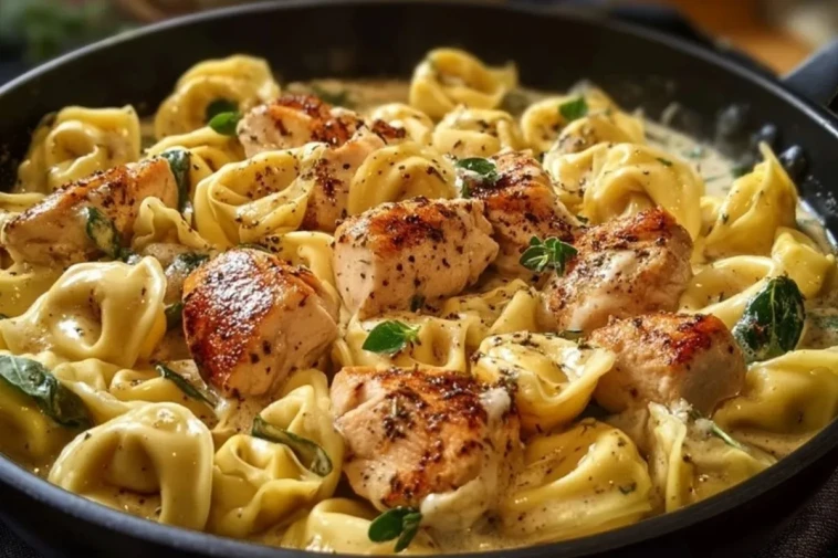 Tortellini au poulet épicé à l'ail et au beurre