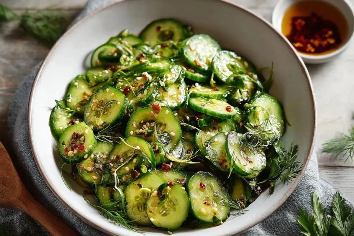Salade De Concombres Écrasés À LAsiatique