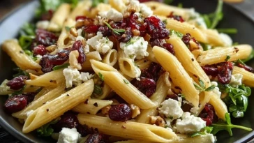 Salade de Penne Sain au Feta, Canneberges et Vinaigrette à lOrange