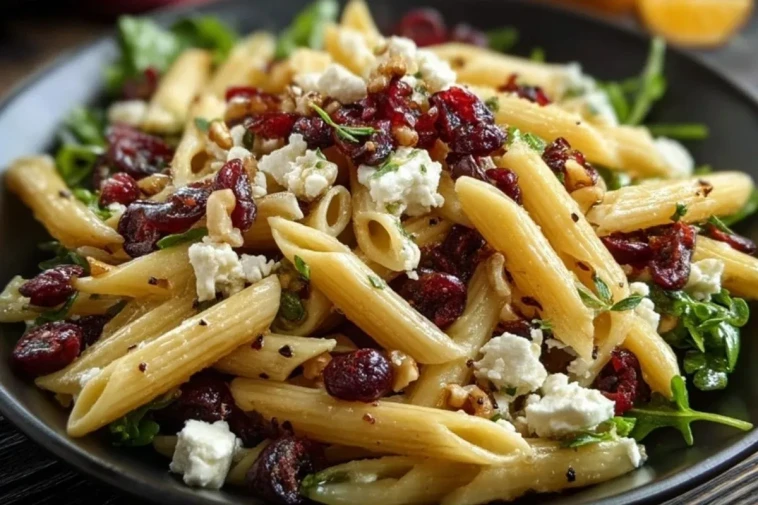 Salade de Penne Sain au Feta, Canneberges et Vinaigrette à lOrange