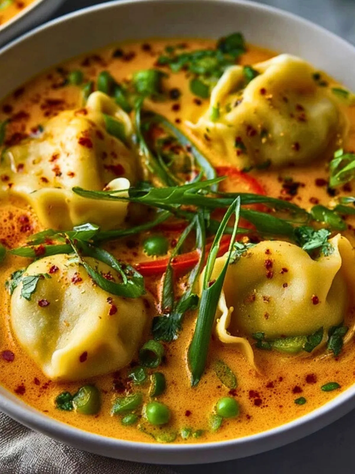 Soupe Thaïlandaise Au Curry De Noix De Coco Avec Des Raviolis (1)