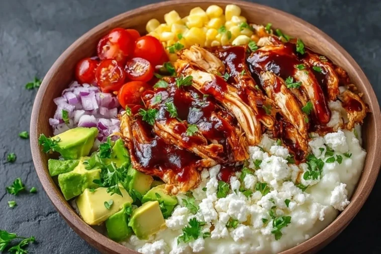 Bol De Poulet Barbecue Riche En Protéines Avec Fromage Cottage