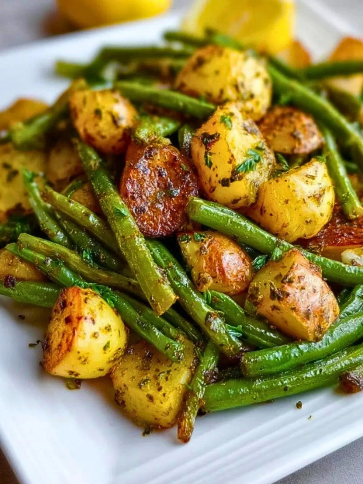 Haricots Verts Et Pommes De Terre Rôti Au Four Sur Plaque (1)