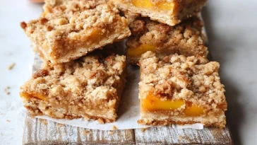 Barres Pêches Sucrées et Beurrées avec Streusel à la Cannelle