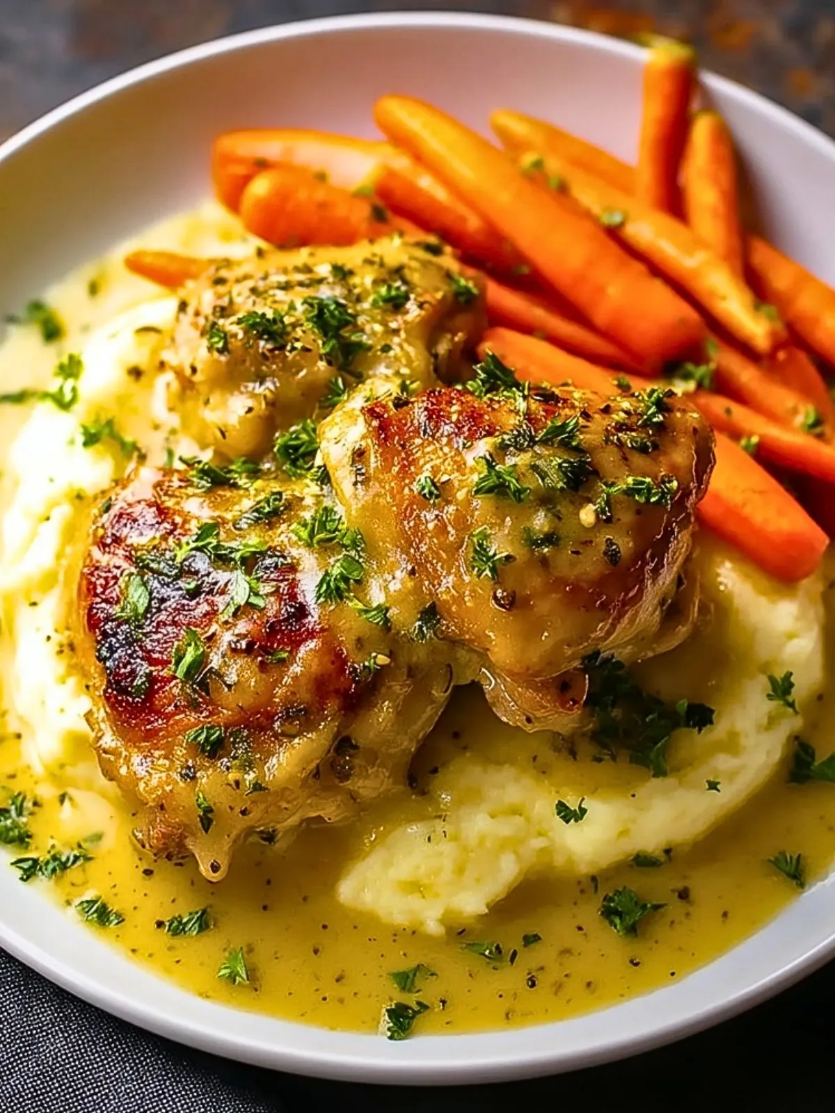 Cuisses De Poulet Crémeuses Aux Herbes Avec Carottes Et Purée (1)
