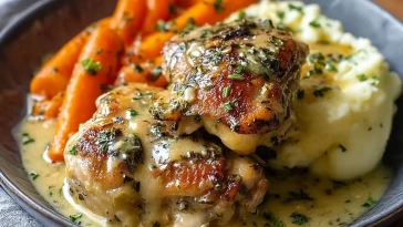 Cuisses De Poulet Crémeuses Aux Herbes Avec Carottes Et Purée
