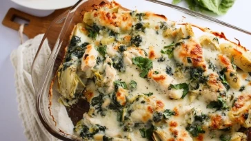 Gratin De Poulet Aux Épinards Et Artichauts Crémeux