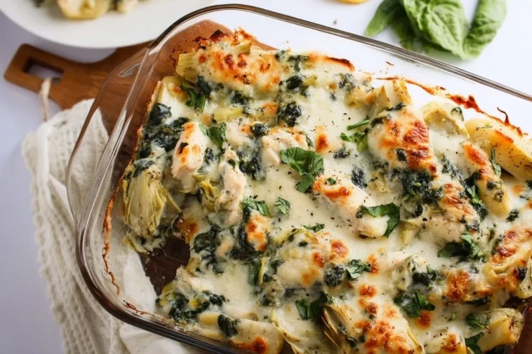 Gratin De Poulet Aux Épinards Et Artichauts Crémeux