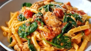 Pâtes au Poulet, Épinards et Tomates