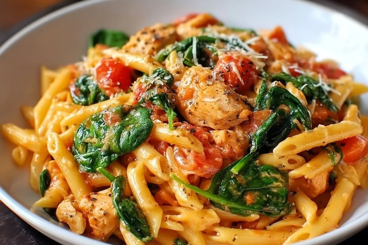 Pâtes au Poulet, Épinards et Tomates
