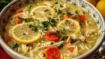 Soupe au Poulet Citronnée avec Orzo