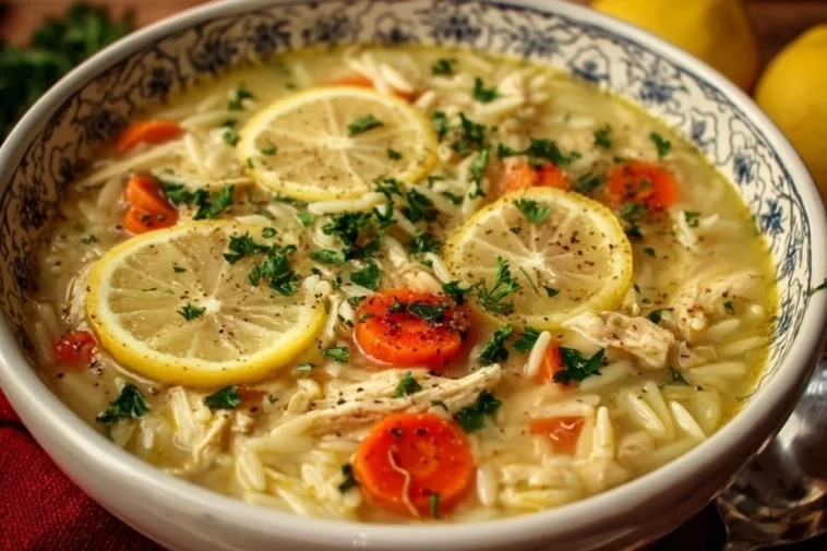 Soupe au Poulet Citronnée avec Orzo