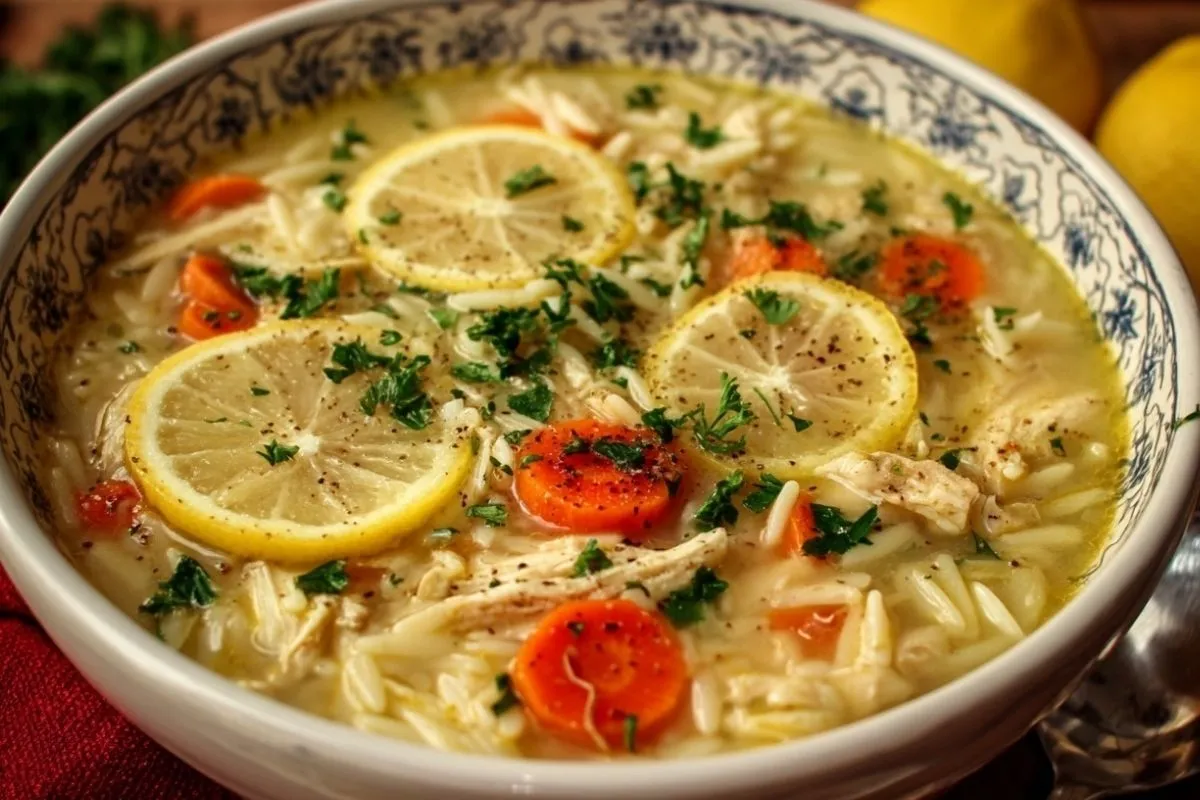 Soupe au Poulet Citronnée avec Orzo
